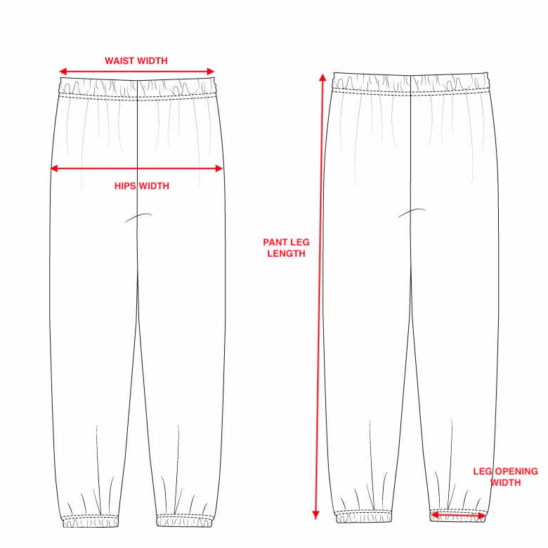 Size Guide for Sweatpants